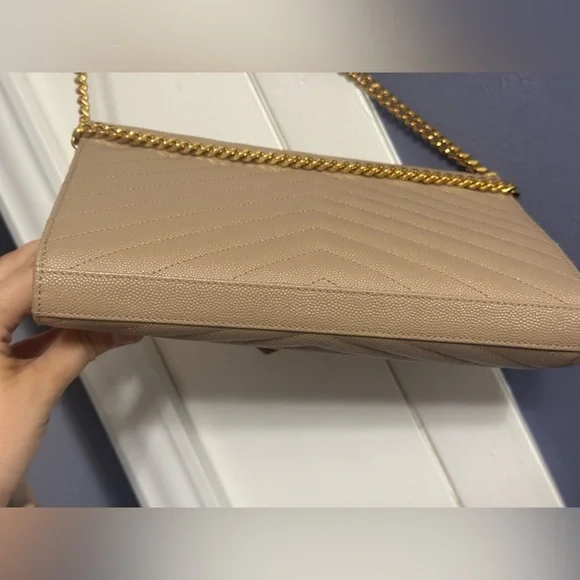 Saint Laurent Taupe Quilted Leather Chain Shoulder Bag with Gold Hardware - Picture 5 of 10